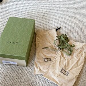 Gucci Green Logo Shoe Box with Beige Dust Bags and Green Ribbon